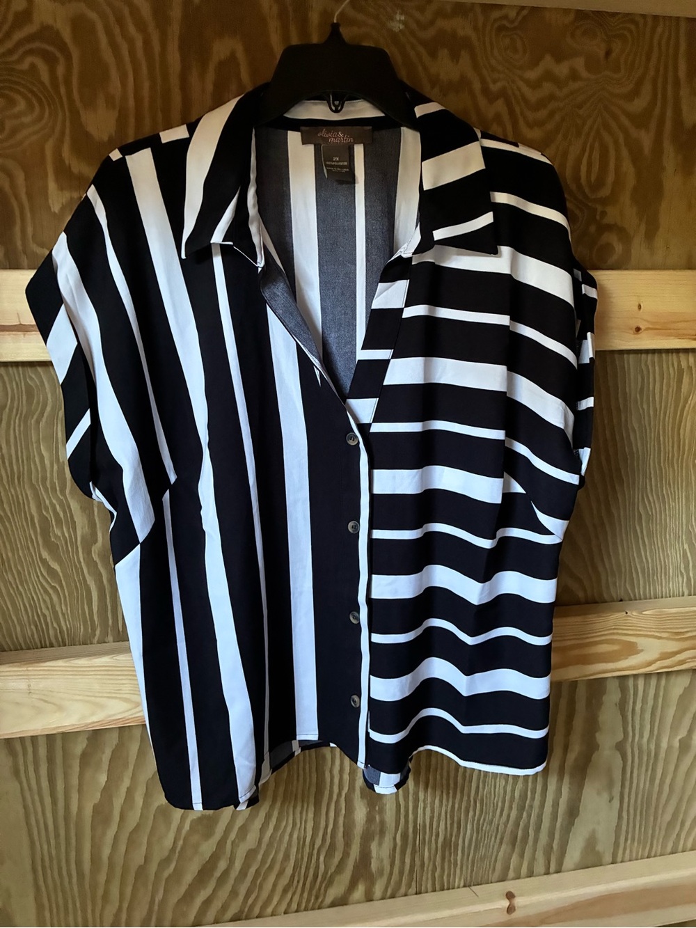 Olivia & Martin Black & White Striped Button-Down Shirt